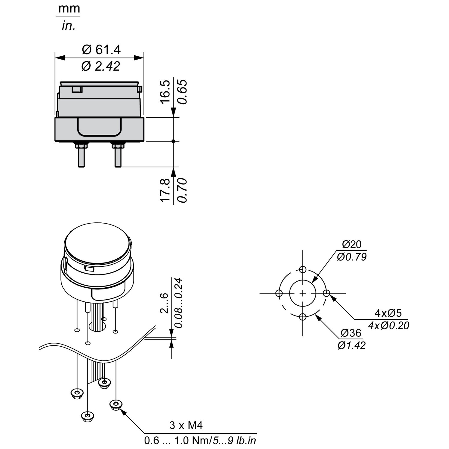 Fixing unit for modular tower lights, black, Ø60, 4 pins direct mounting – Image 5 of 7