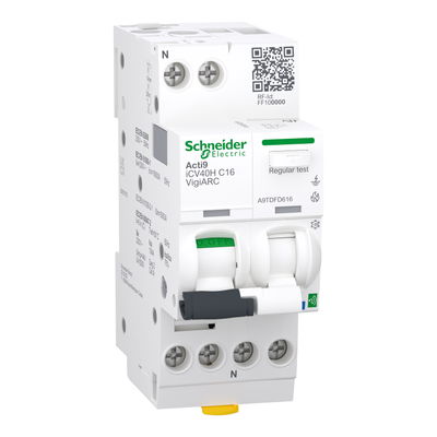 Active arc fault detection RCBO, Acti9 iCV40H ARC, 1P + N, 16 A, C curve, 30 mA, type A-SI, 10000 A