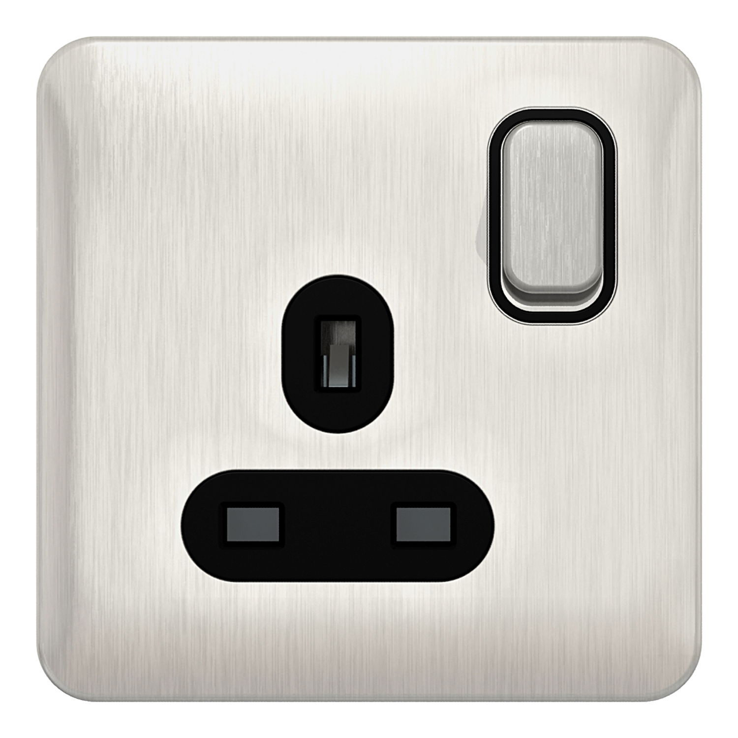 "Lisse - Switched Socket - 1 gang - 13A Stainless Steel with Black Interior( Subject to availability)"