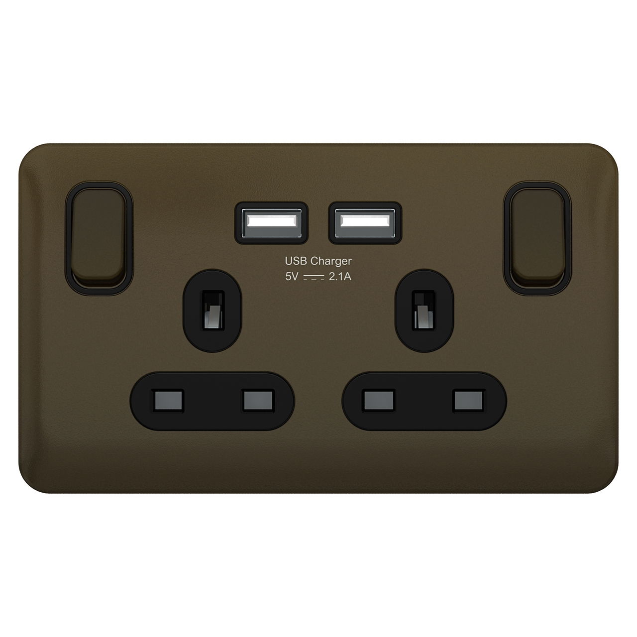 "Lisse - Switched Socket - 2 gang - 13A SP 2USB Mocha Bronze with Black Interior( Subject to availability)"