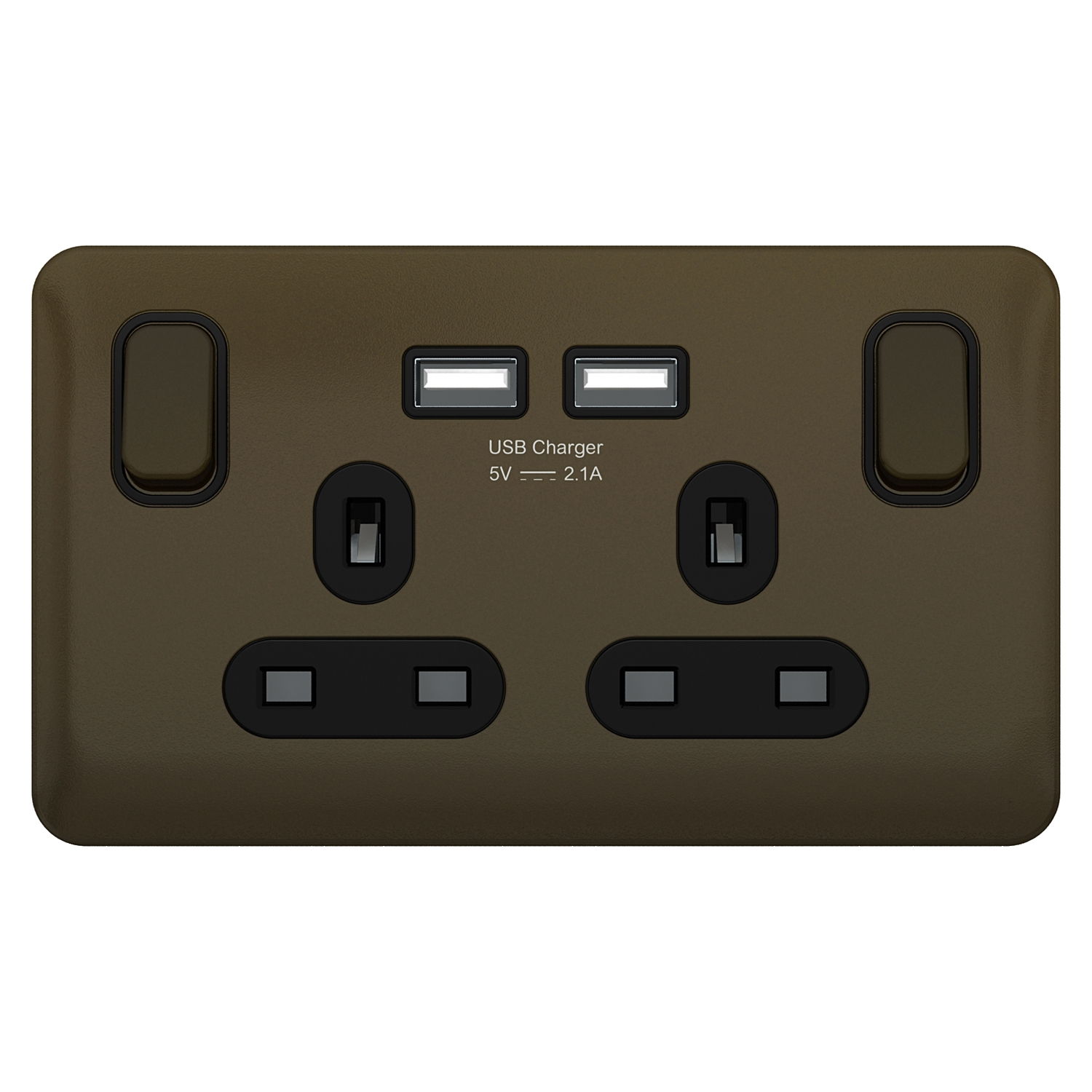 "Lisse - Switched Socket - 2 gang - 13A SP 2USB Mocha Bronze with Black Interior( Subject to availability)"