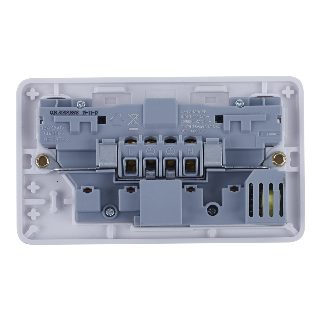 "Lisse White Moulded - Twin Socket combined 2 x USB SP 2.1 A., Pack - White( Subject to availability)" – Image 2 of 3
