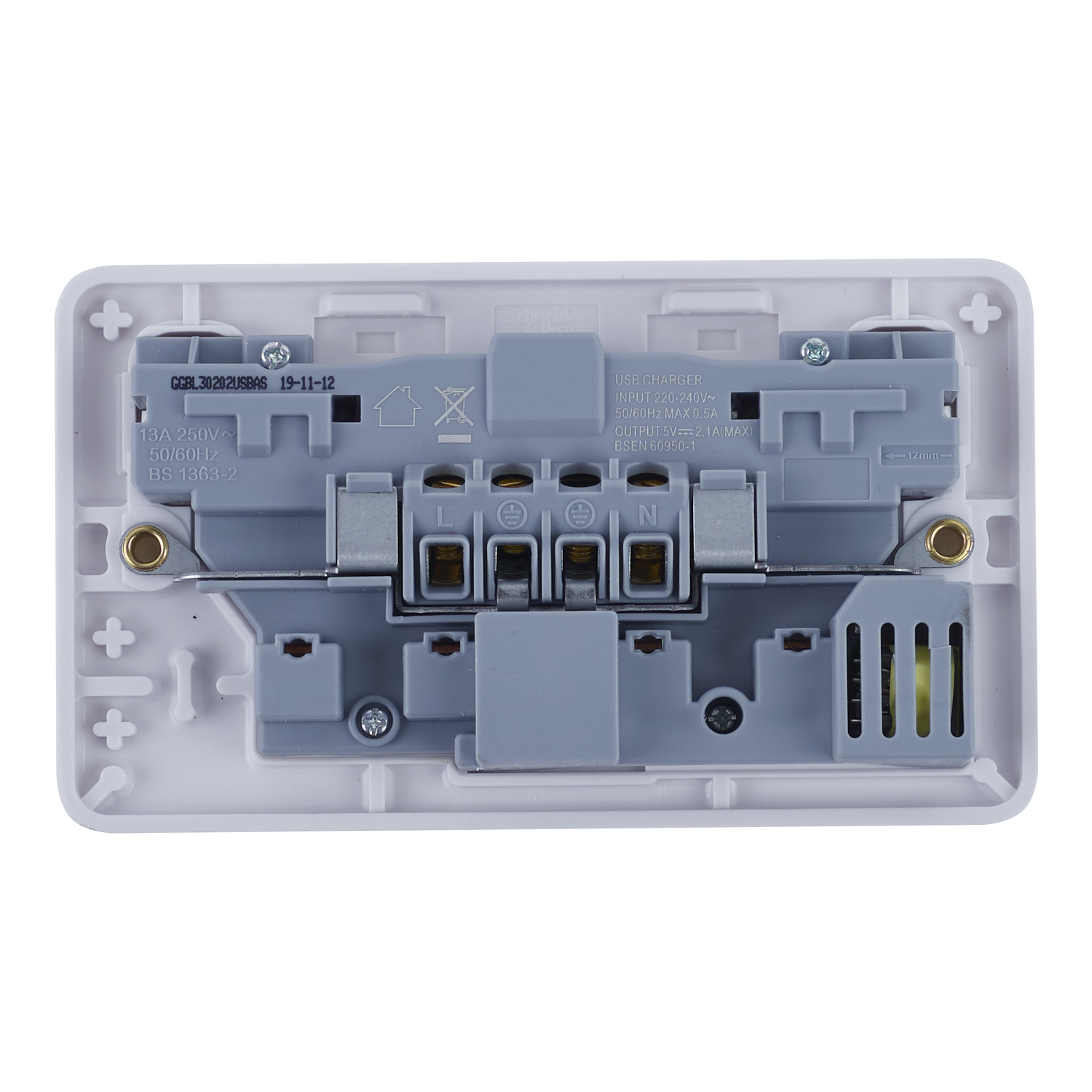 "Lisse White Moulded - Twin Socket combined 2 x USB SP 2.1 A., Pack - White( Subject to availability)" – Image 2 of 3