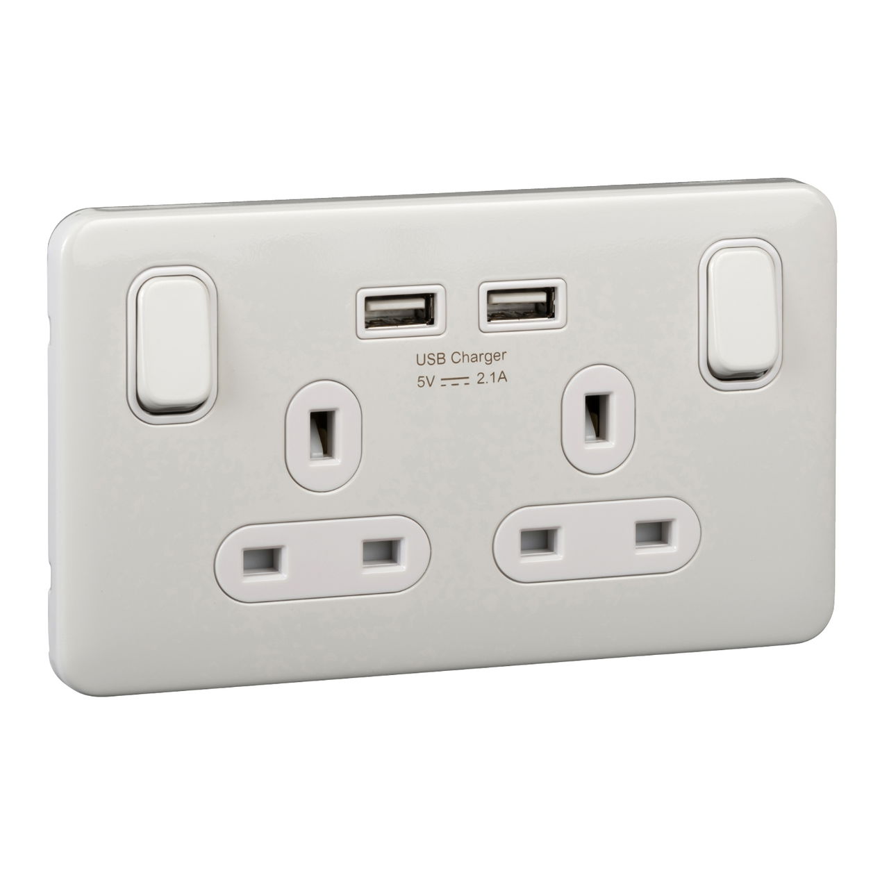 Lisse - Switched Socket - 2 gang - 13A SP 2USB Painted White with White Interior