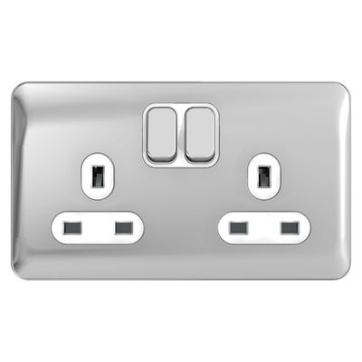 "Lisse - Switched Socket - 2 gang - 13A Polished Chrome with white Interior( Subject to availability)"