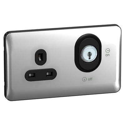 Lisse - Lockable Socket - 2 gang - 13A Polished Chrome with Black Interior