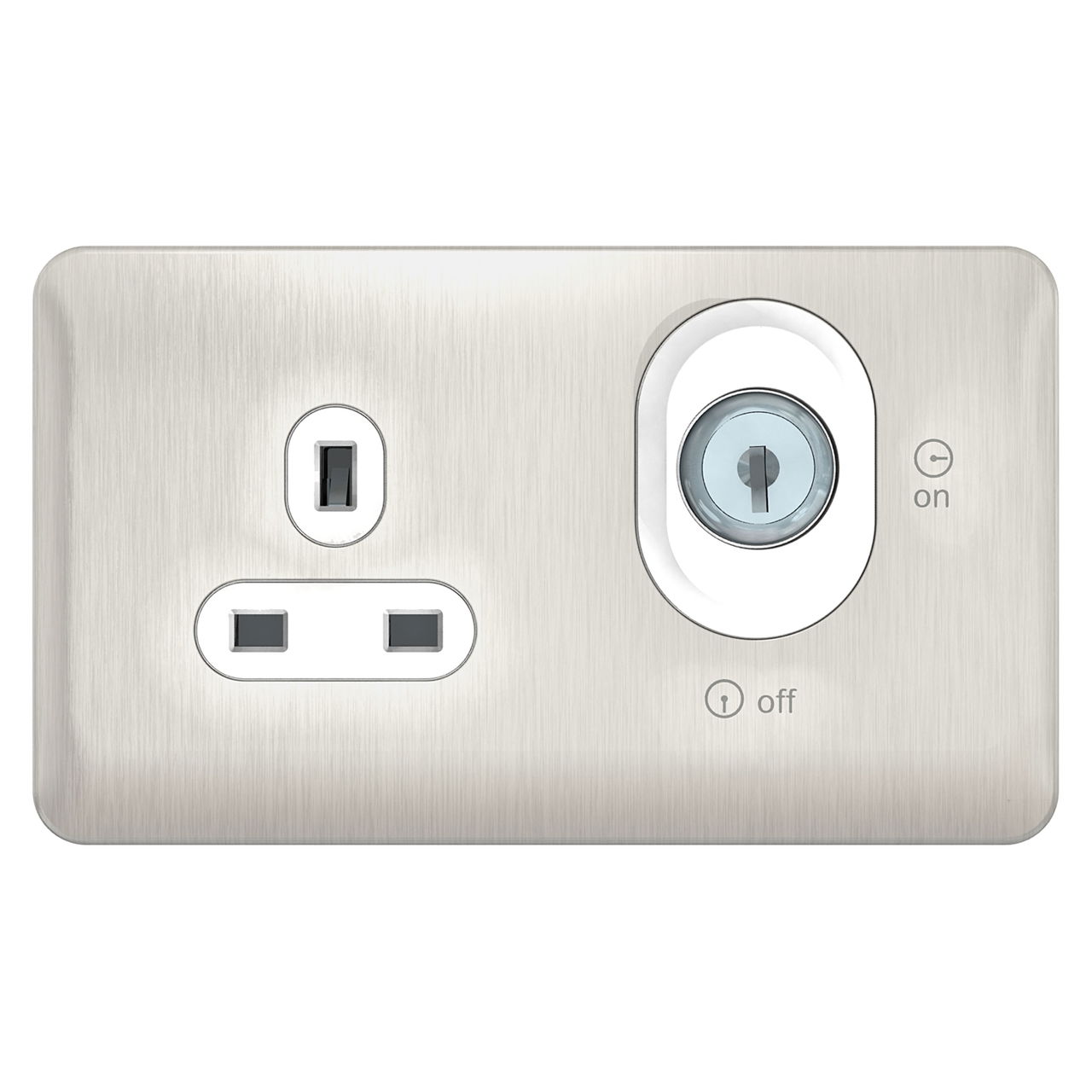 "Lisse - Lockable Socket - 2 gang - 13A Stainless Steel with White Interior( Subject to availability)"