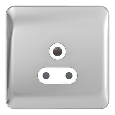 "Lisse - Round Pin Unswitched Socket - 1 gang - 5A Polished Chrome with White int( Subject to availability)"