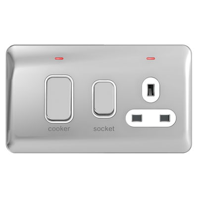 "Lisse - Cooker Control Unit with 13A Socket LED Ind 45A DP Polished Ch with Wh( Subject to availability)"