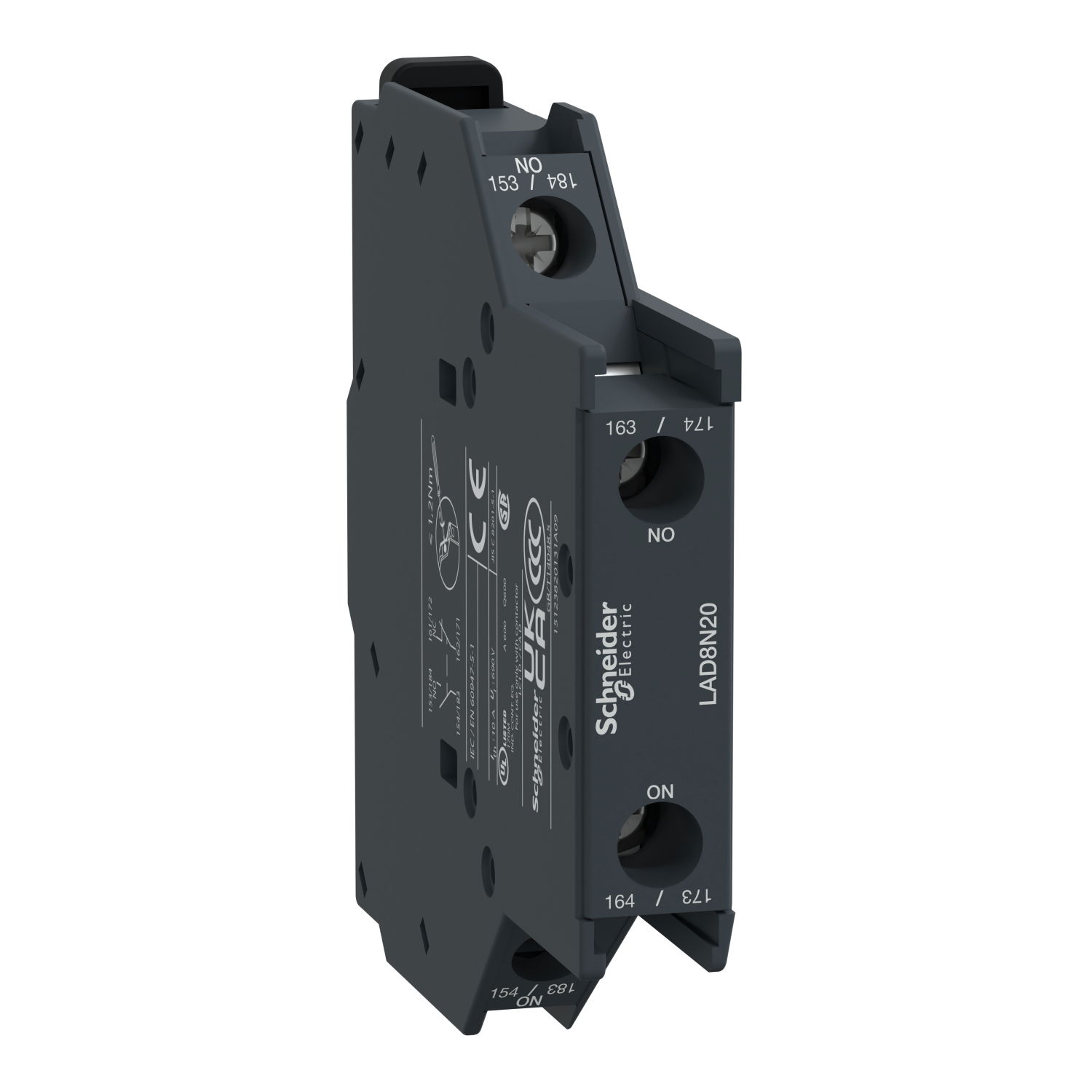 Auxiliary contact block, TeSys D, 2NO, side mounting, screw clamp terminals