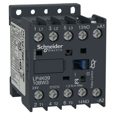 TeSys K contactor - 3P - AC-3 <= 440 V 9 A - 1 NO aux. - 24 V DC coil