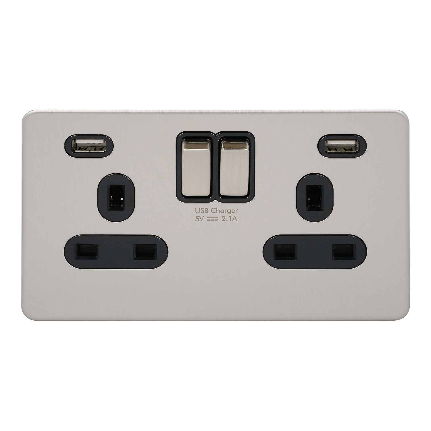 Ultimate-SwitchedSocket 2USB charger-2 gang 13A stainless steel - black