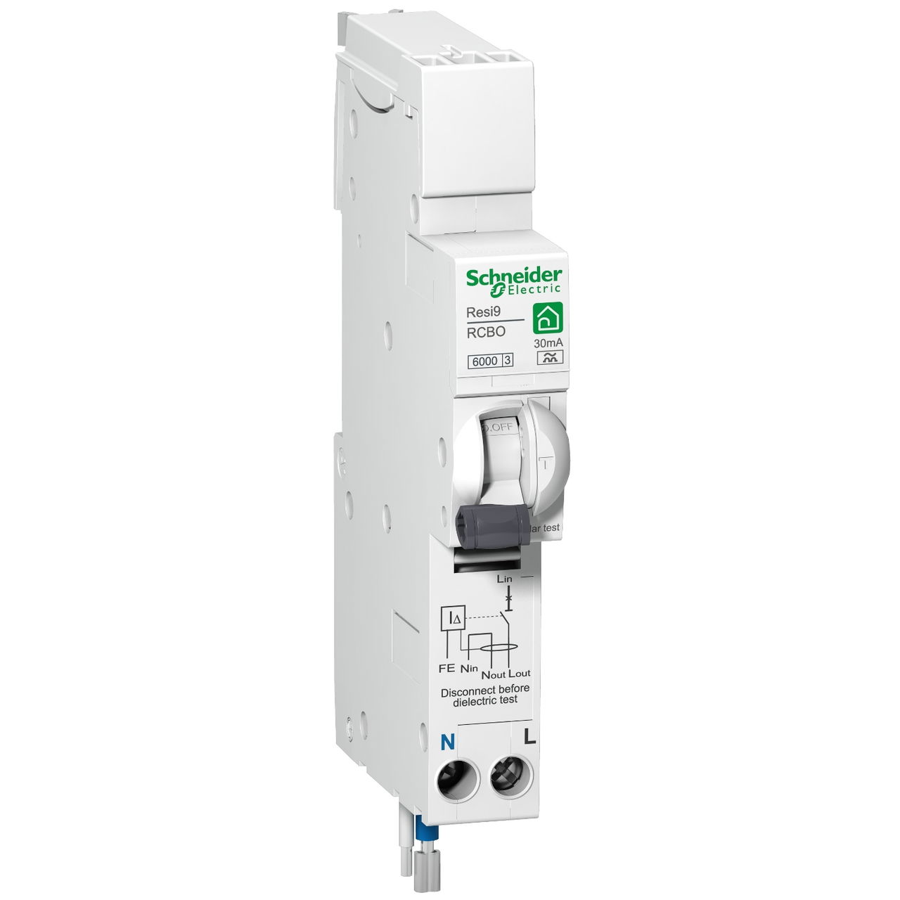 Resi9 - RCBO - 1P + N - 16 A - B Curve - A type - 30 mA - 6000 A
