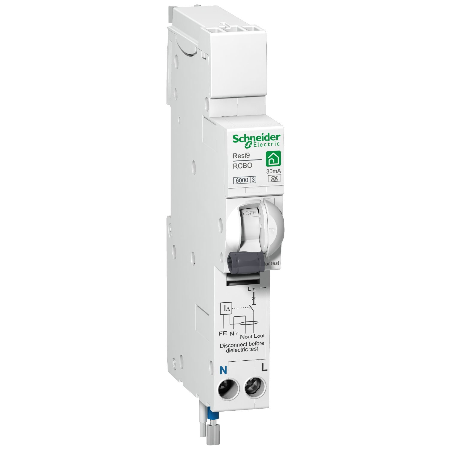 Resi9 - RCBO - 1P + N - 16 A - B Curve - A type - 30 mA - 6000 A