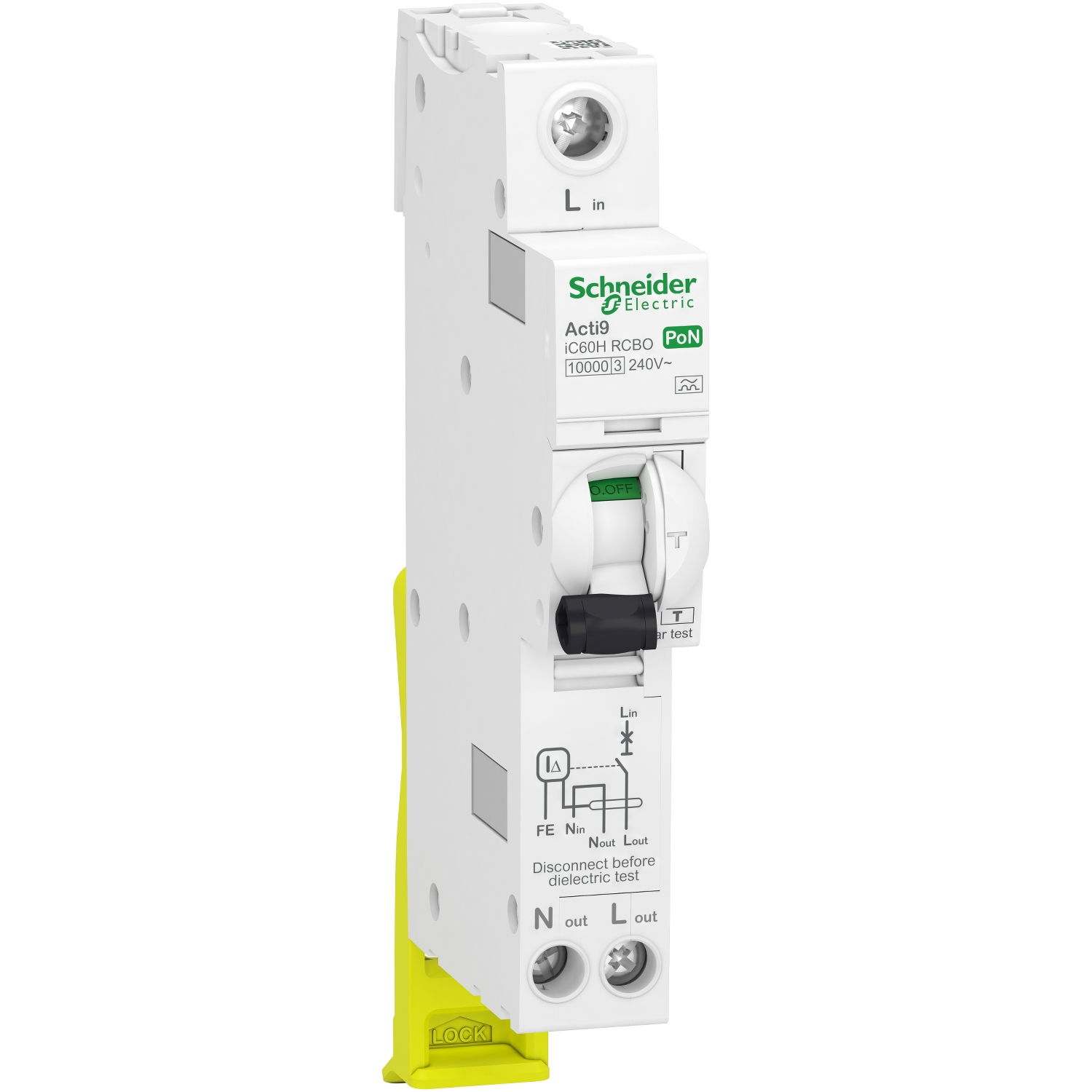 Acti9 iC60H RCBO plug on neutral - 1P+Ns - 10A - B - 10000A - 30mA - type A