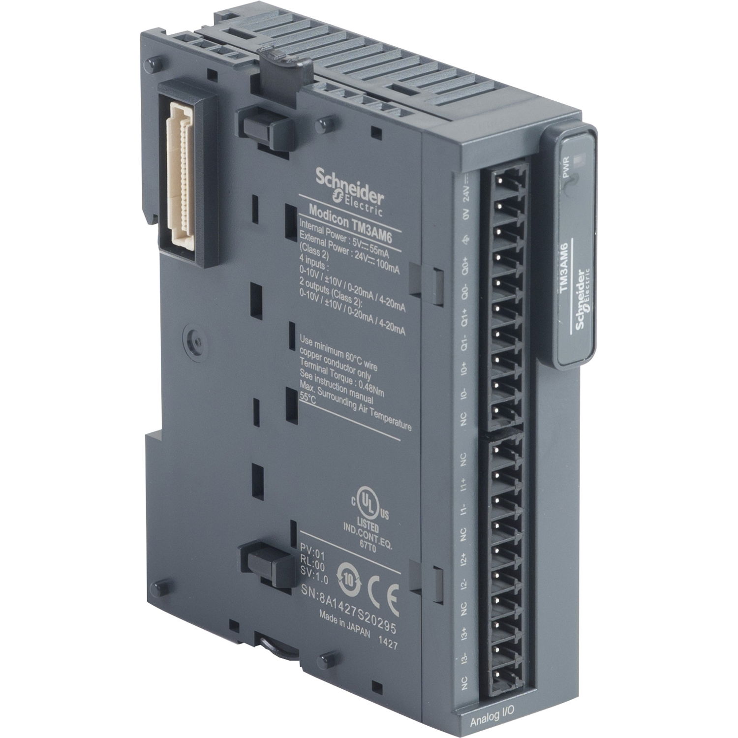 Modicon TM3 - 4 analog inputs, 2 analog output (screw) 24Vdc