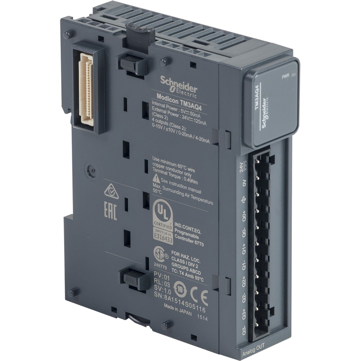 Modicon TM3 - 4 analog outputs (screw) 24Vdc