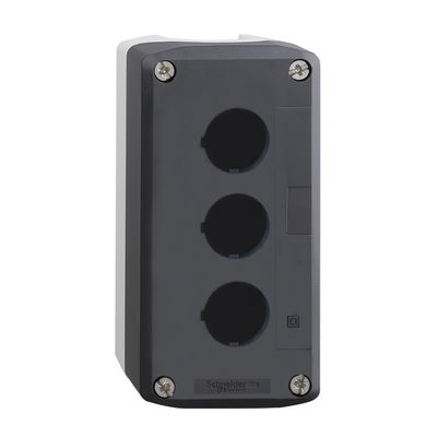 Dark grey empty enclosure lid with light grey base - 3 cut-outs