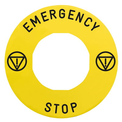 Legend holder Ø60 for emergency stop, plastic, yellow, for padlocking, marked EMERGENCY STOP