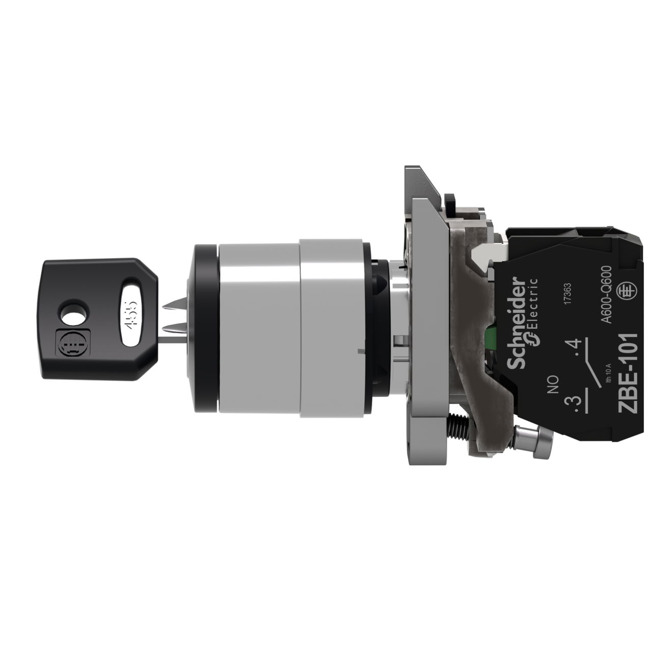 Key switch selector, metal, black, Ø22, key n°455, 2 positions, stay put, 1 NO – Image 7 of 13