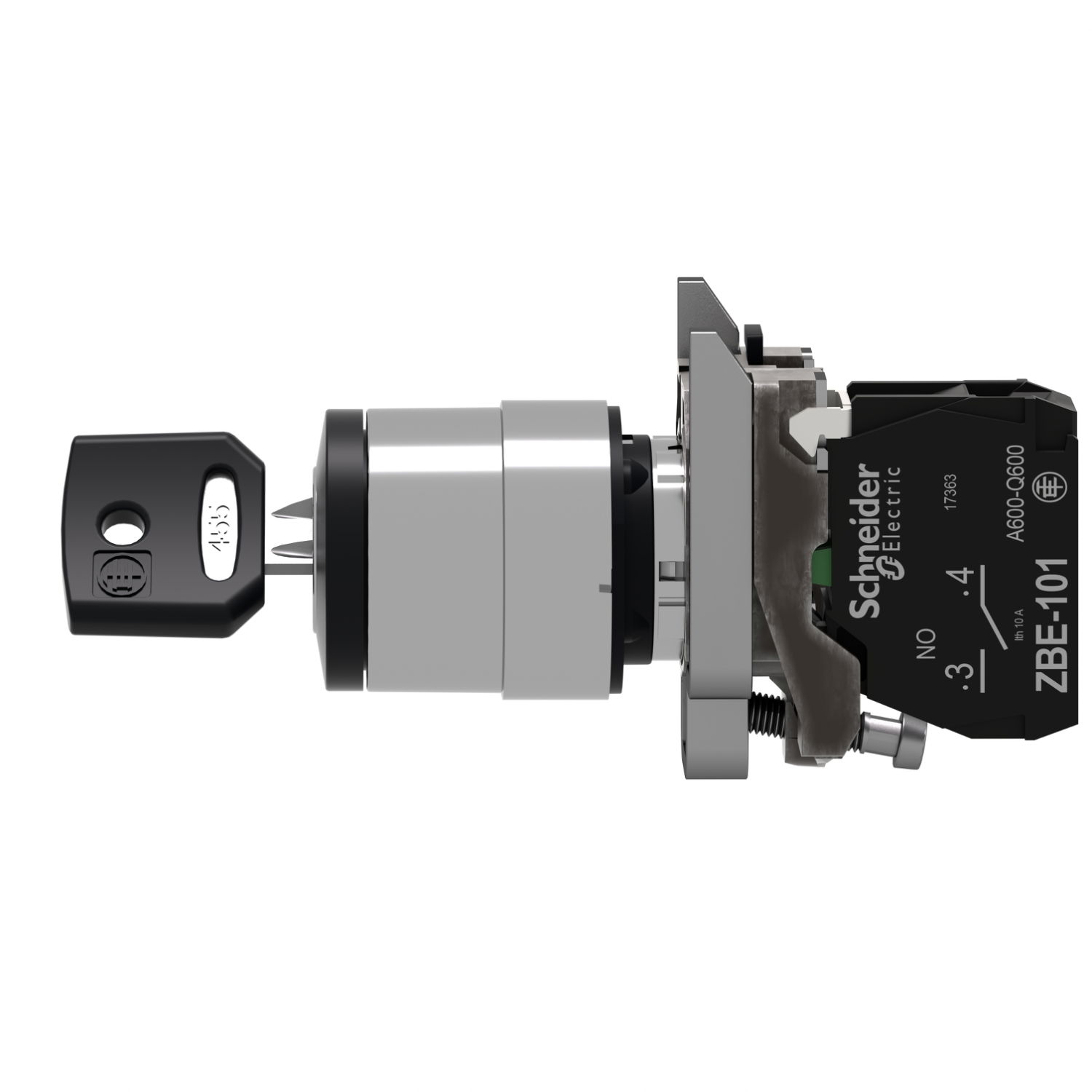 Key switch selector, metal, black, Ø22, key n°455, 2 positions, stay put, 1 NO – Image 7 of 13