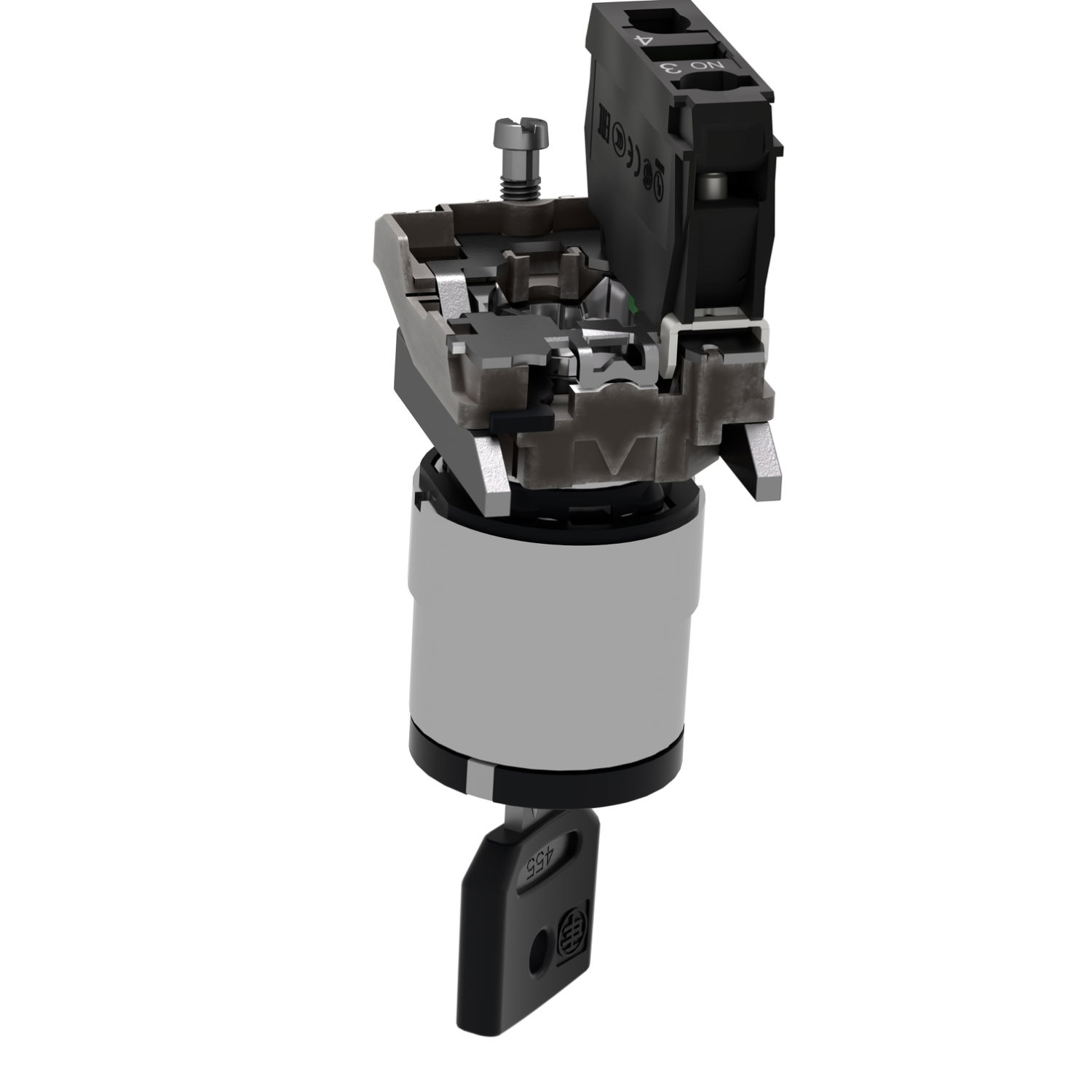Key switch selector, metal, black, Ø22, key n°455, 2 positions, stay put, 1 NO – Image 5 of 13