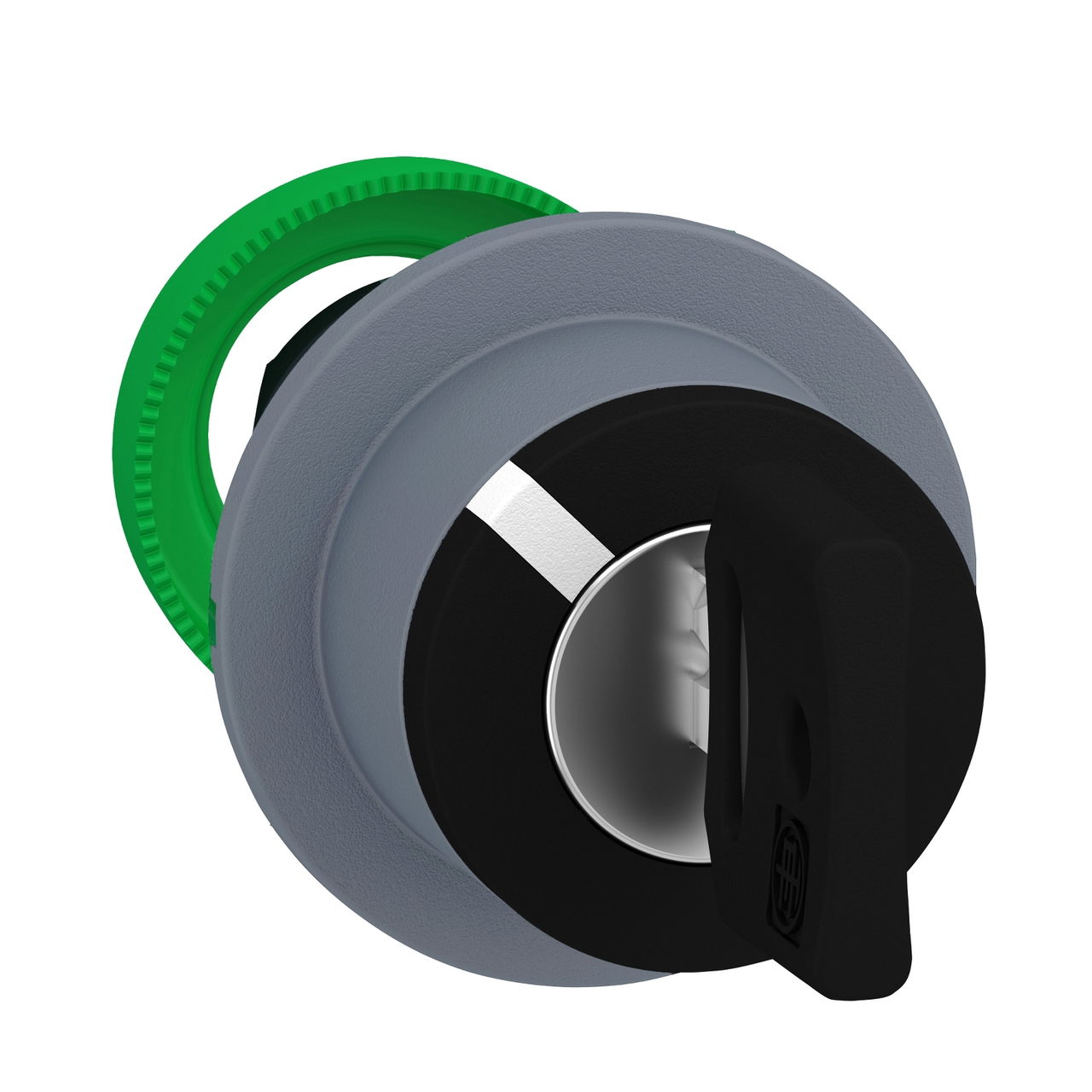 Harmony XB5, Flush mounted key switch selector head, plastic, black, Ø22, key n°455, 2 positions, stay put, grey bezel