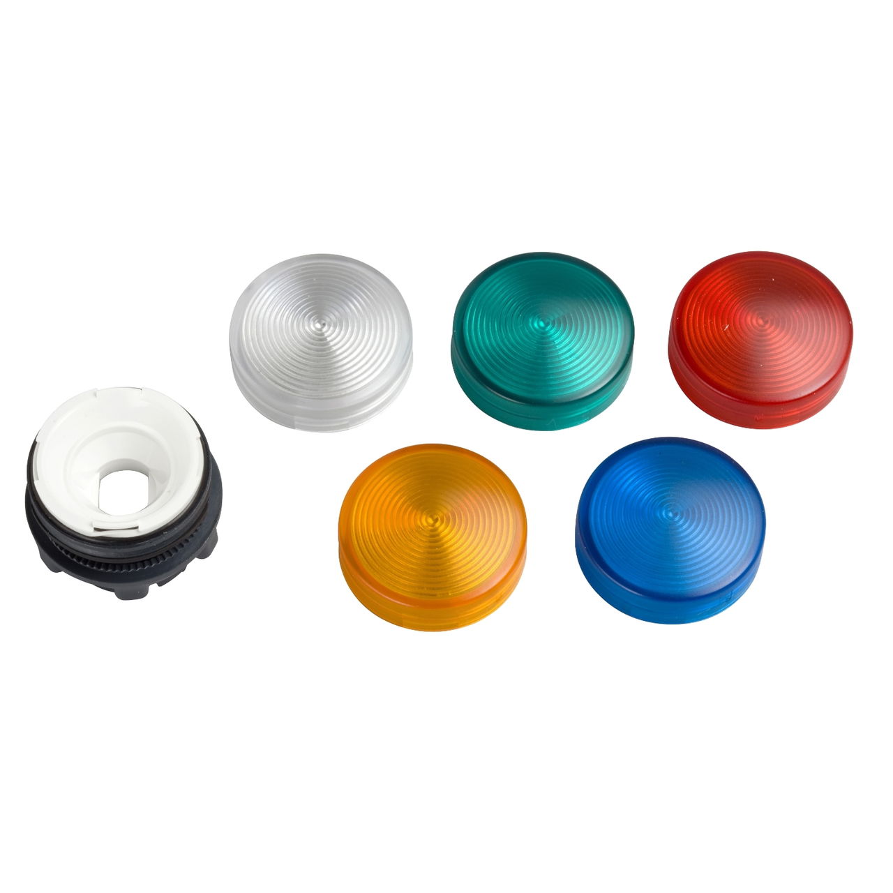 Pilot light head ø22 with 5-colour grooved lenses for integral led