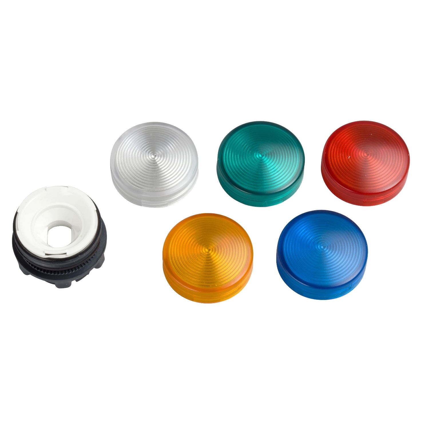 Pilot light head ø22 with 5-colour grooved lenses for integral led
