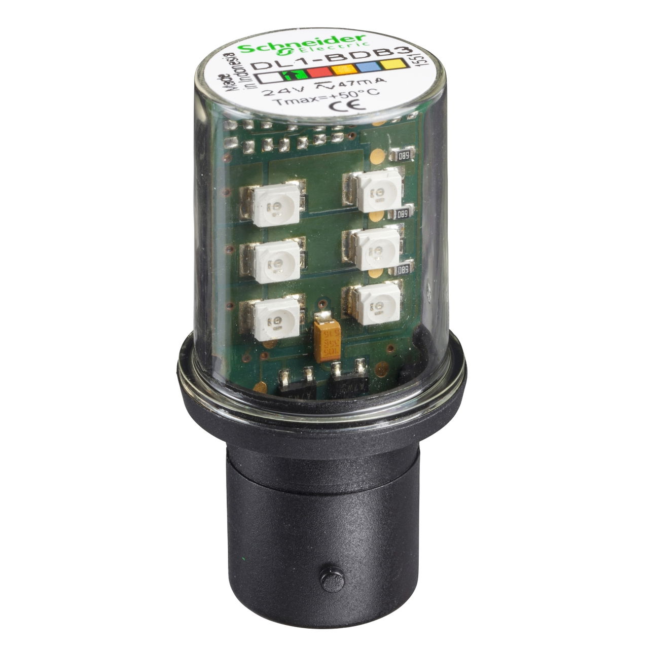 Protected LED bulb, BA 15d, green, steady light, 24 V AC/DC