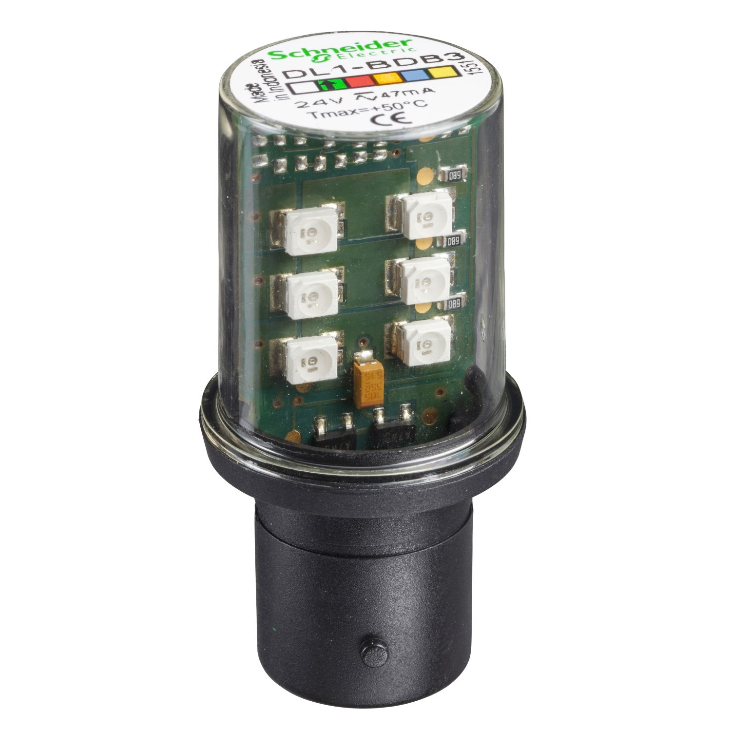 Protected LED bulb, BA 15d, green, steady light, 24 V AC/DC