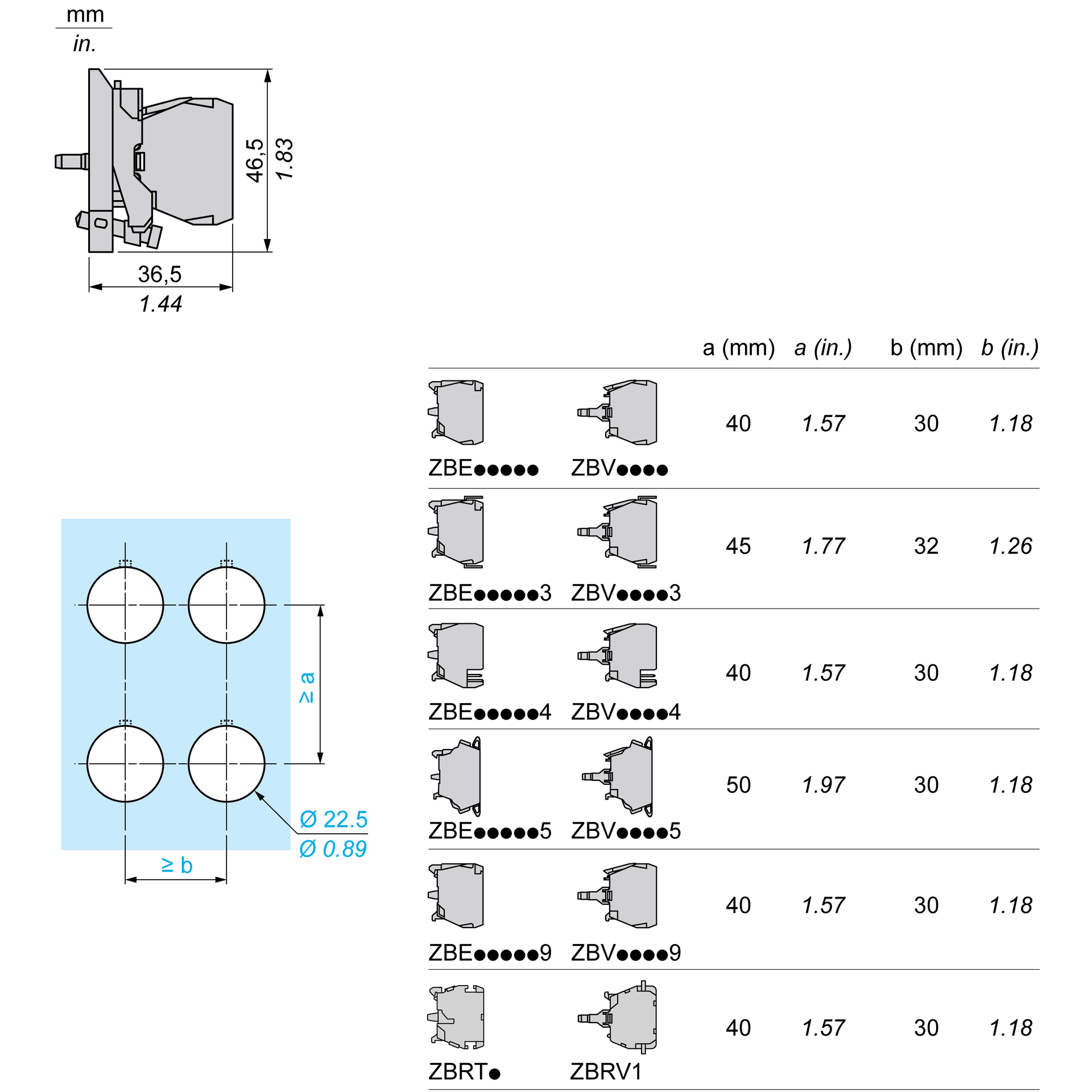 Complete body/light block assembly, Harmony XB4, metal, universal LED, body/fixing collar, 24…120V AC DC – Image 13 of 13