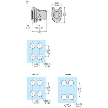 Head for pilot light, Harmony XB4, metal, orange flush mounted, 30mm, universal LED, plain lens – Image 9 of 12