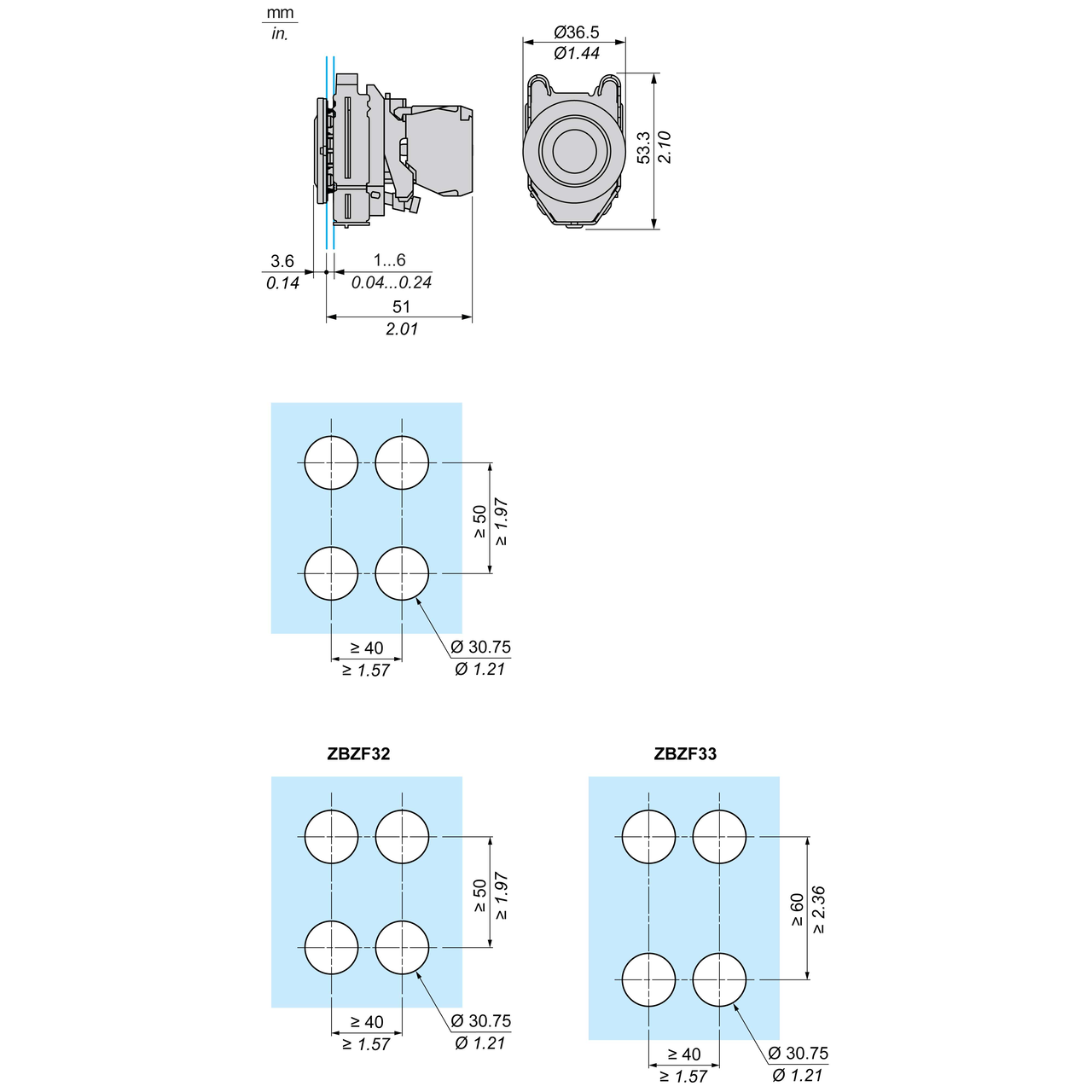 Head for pilot light, Harmony XB4, metal, orange flush mounted, 30mm, universal LED, plain lens – Image 11 of 12