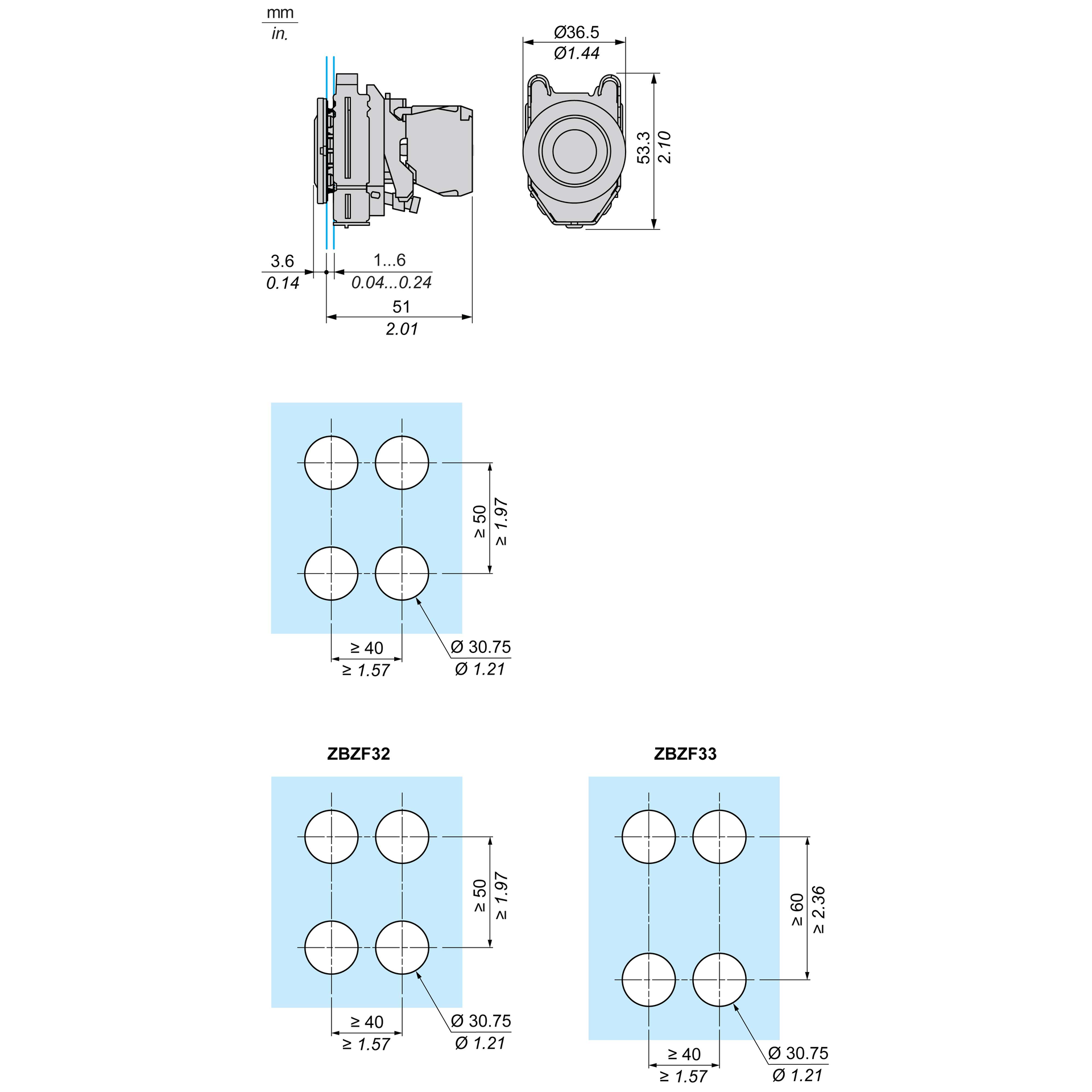 Head for pilot light, Harmony XB4, metal, orange flush mounted, 30mm, universal LED, plain lens – Image 11 of 12