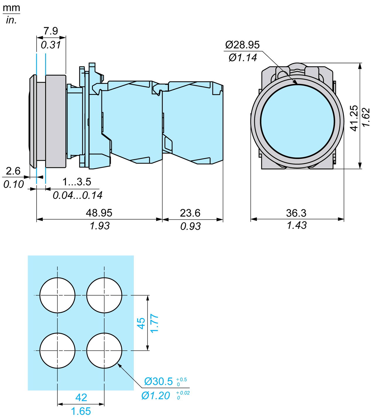 Harmony XB5, Flush mounting kit Ø30 for push buttons and pilot lights Ø22, plastic – Image 8 of 10