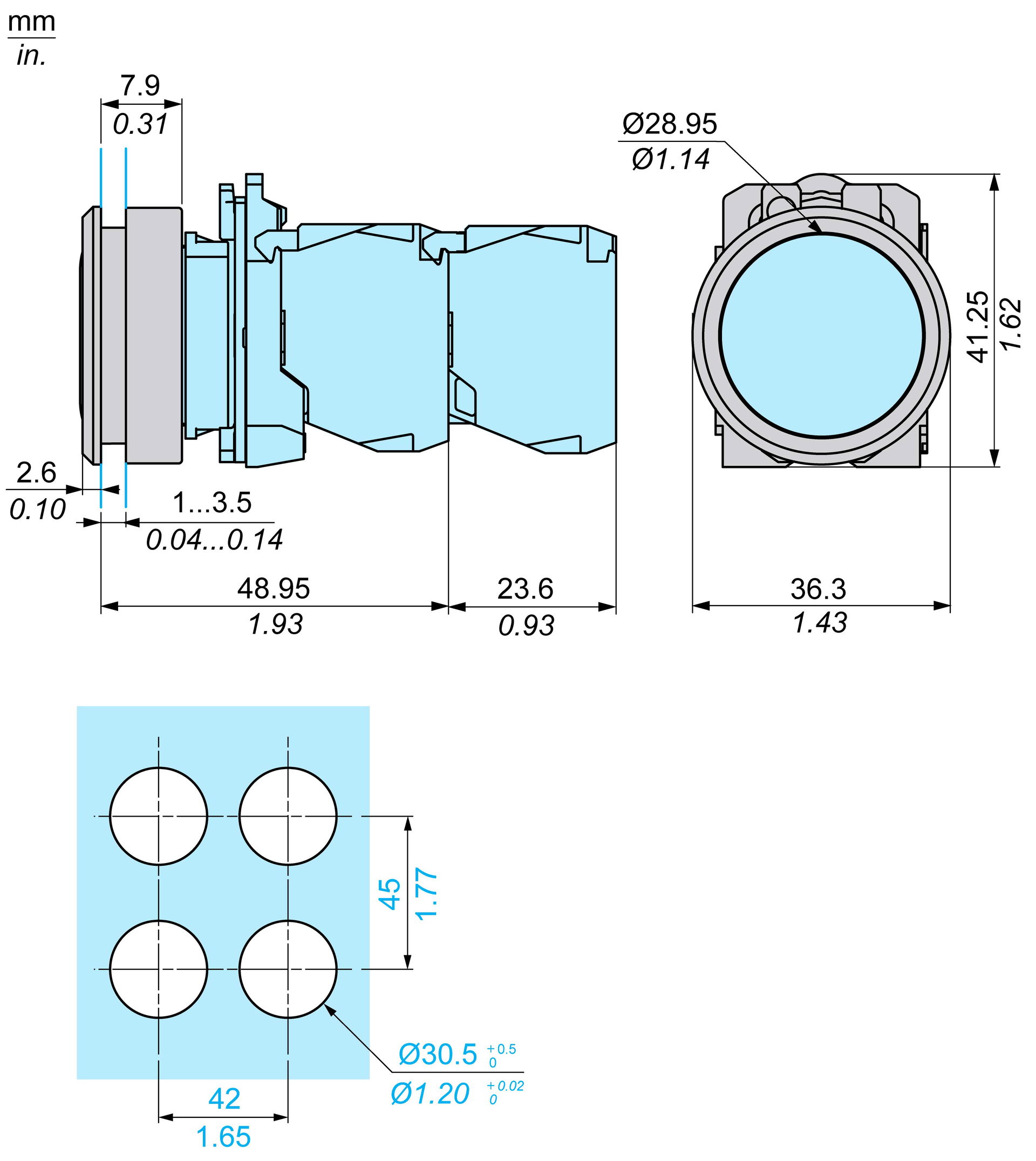 Harmony XB5, Flush mounting kit Ø30 for push buttons and pilot lights Ø22, plastic – Image 8 of 10
