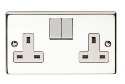 13A 2 Gang Single Pole Switched Socket Polished Steel Finish