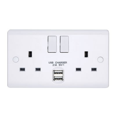 13A 2 Gang Double Pole Switched Socket With Dual 2.1A USB s