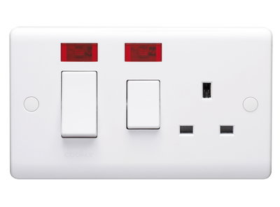 45A Cooker Control Unit With 13A 1 Gang Double Pole Switched Socket Outlet With Neon Indicator