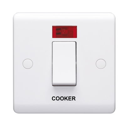 45A 1 Gang Double Pole Control Switch With Neon Indicator Printed 'Cooker'