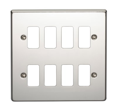 8 Gang Flush Plate Polished Steel Finish