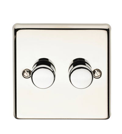 2 Gang 250 Watt Dimmer Polished Steel Finish