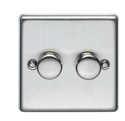 400W 2 Gang 2 Way Dimmer Plate Switch Stainless Steel Finish