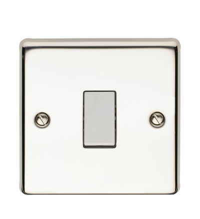 10AX 1 Gang 2 Way Single Pole Plate Switch Polished Steel Finish