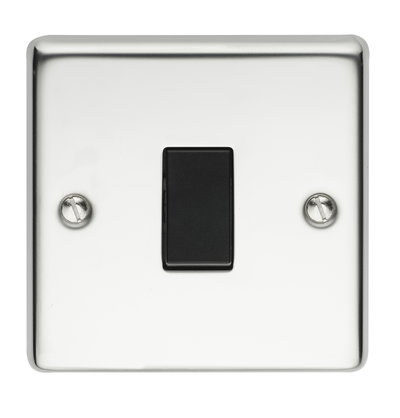10AX 1 Gang 2 Way Single Pole Plate Switch Polished Steel Finish