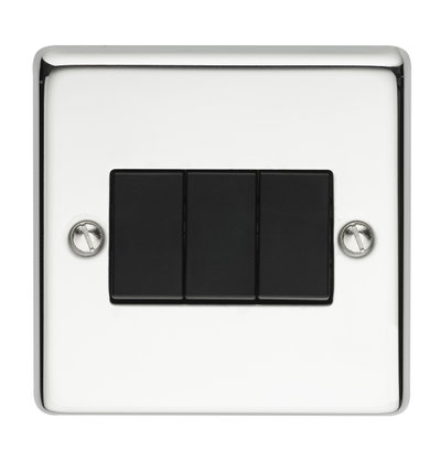 10AX 3 Gang 2 Way Plate Switch Polished Steel Finish