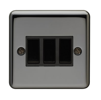 10AX 3 Gang 2 Way Plate Switch Black Nickel Finish