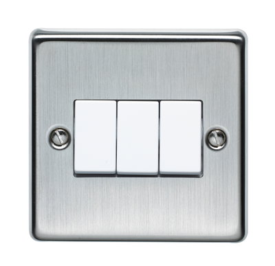 10AX 3 Gang 2 Way Plate Switch Stainless Steel Finish