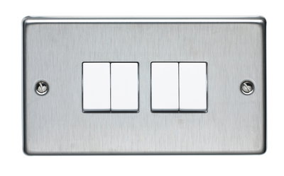 10AX 4 Gang 2 Way Plate Switch Stainless Steel Finish